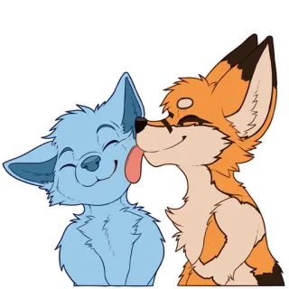 🦊 12fe42a3 동물, 만화, 키스, 귀여운, 털복숭이, 여우, 개 telegram sticker