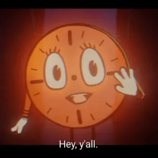 👋 13a88e48 Hey, y'all. desenho animado, relógio, saudação, animação, personagem whatsapp sticker