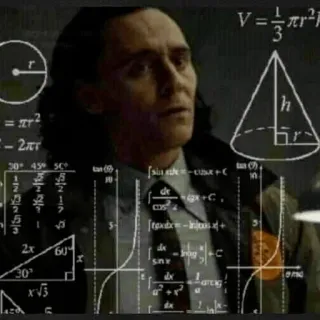 🤔 ce42146b Loki Thor V = πr meme, matemática, equações, confuso, Marvel, Loki whatsapp sticker