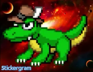 🐊 9edb6e11 Stickergram sticker, grün, krokodil, hut telegram sticker