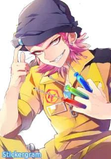 😁 ff03d4ae Stickergram Anime, Charakter, Fanart, lächelnd, pinke Haare, Werkzeuge telegram sticker