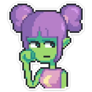 😐 b8459881 Pixel art, Nhân vật, Sticker, Cô gái, Tóc tím, Da xanh whatsapp sticker