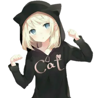 😾 64434154 Cat อนิเมะ, ผู้หญิง, แมว, เสื้อฮู้ด, น่ารัก telegram sticker