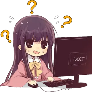 ❓ 3b68a448 NEET аниме, вопрос, компьютер, нитаку, девушка, любопытный telegram sticker