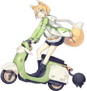 🏍 c80470f9 Anime, Raposa, Scooter, Fofo, Orelhas de animal, Transporte telegram sticker