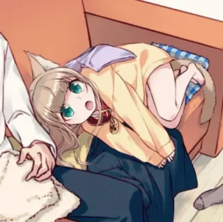 🐾 32851058 ragazza anime, ragazza gatto, carina, kawaii, sdraiata, orecchie da gatto, coda telegram sticker