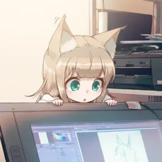 🐾 ade048a2 Anime, Ragazza, Volpe, Orecchie, Carino, Kawaii, Arte digitale, Disegno, Schermo telegram sticker