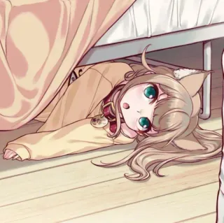 🐾 b65f21dc Ragazza anime, Orecchie da gatto, Kawaii, Carino, Personaggio, Sdraiato, Sotto il letto telegram sticker