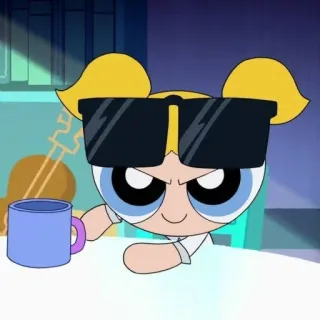 🍭 195fc153 Bubbles Powerpuff Girls мультфильм, анимированный, солнцезащитные очки, Суперкрошки, Пузырёк, отношение, крутой, персонаж telegram sticker