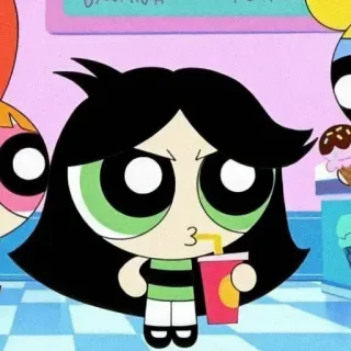 🍭 41cb2cac Buttercup Powerpuff Girls мультфильм, анимация, девушка, напиток, милый telegram sticker