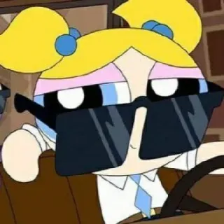 🍭 5791b1cc Bubbles The Powerpuff Girls Пузыри, Суперкрошки, Мультфильм, Солнцезащитные очки, Круто, Анимация telegram sticker