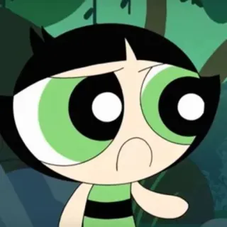 🍭 70e6b15f Buttercup The Powerpuff Girls мультфильм, Суперкрошки, Стервозник, зеленый, грустный telegram sticker