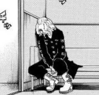 🀄 87da32d9 Anime, Manga, Charakter, Illustration, traurig, sitzend, Schwarzweiß telegram sticker