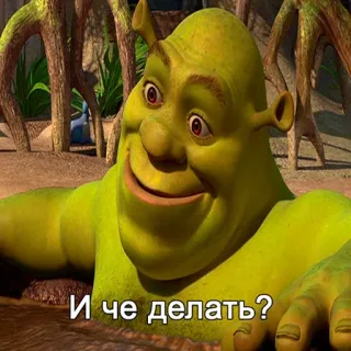 😒 3cc02f9b Shrek И че делать? ogre, film, drôle, dessin animé, mème whatsapp sticker