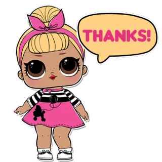 🤝 a8b32d44 THANKS! doll, cartoon, pink, cute, girl, thanks telegram sticker