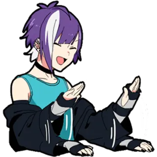 👏 160eeea2 Anime, Cartoon, Figur, Lächeln, lila Haare, fröhlich telegram sticker