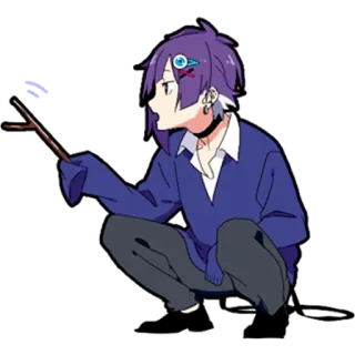 👈 86492d46 Anime, Charakter, lila Haare, sitzend, Stock, Auge, süß telegram sticker