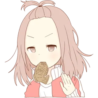👋 569999e9 anime, girl, eating, fish-shaped cake, cute, cartoon telegram sticker