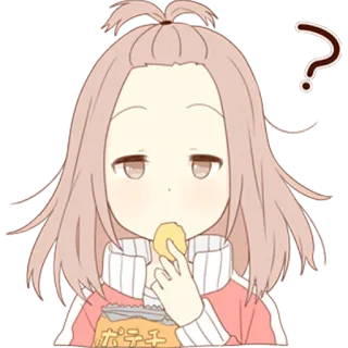 ❓ 78458557 ポテチ anime girl, question mark, snack, chips, thinking, cute, kawaii telegram sticker