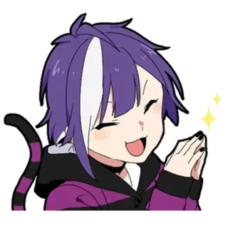 😊 60de4907 Anime, Kartun, Kucing, Senyum, Senang, Rambut ungu telegram sticker