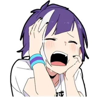 😭 665d12b1 anime, gadis, menangis, emosional, rambut ungu, kartun telegram sticker