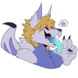 ✌ 5ee58900 Fellwesen, Wolf, Anthropomorph, Cartoon, Tier, Figur, Friedenszeichen, Aufkleber telegram sticker