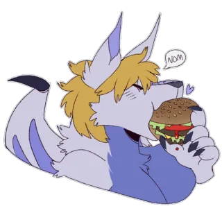 🍔 6c498704 NOM Wolf, Tier, Burger, Essen, Cartoon, Süß, Fell telegram sticker