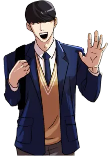 😁 0079fe5b seragam sekolah, anime, tersenyum, melambai, salam telegram sticker