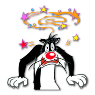 😩 f15e3f9e Sylvester Looney Tunes 卡通, 晕眩, 星星, 动画, 猫, 乐一通 whatsapp sticker