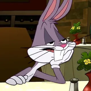 🥕 0fe86884 Bugs Bunny cartoon, bunny, looney tunes, sitting, bored, table telegram sticker