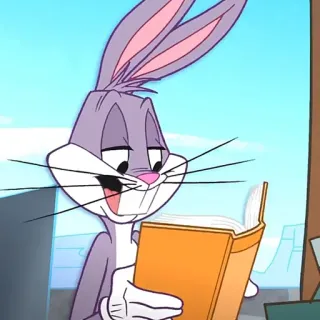 🥕 1449116b Bugs Bunny cartoon, rabbit, reading, book, Looney Tunes, animated, bunny telegram sticker