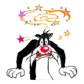 🤕 6d982e36 Sylvester Looney Tunes 卡通, 猫, 星星, 晕, 动画, 西尔维斯特猫 telegram sticker