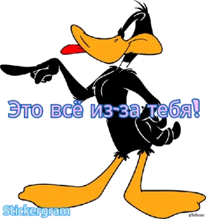😒 a0413223 Daffy Duck Это всё из-за тебя! 대피 덕, 만화, 러시아어, 스티커 telegram sticker