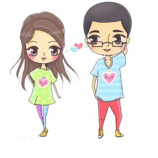 💋 4a8662df Чиби, Пара, Милые, Мультяшные, Персонажи whatsapp sticker