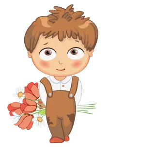 💋 6e279452 мальчик, цветы, тюльпаны, мультфильм, милый, невинный, ребенок whatsapp sticker