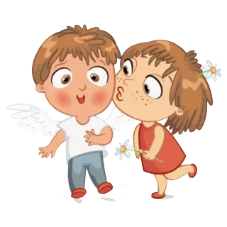 💋 9c551b8d поцелуй, любовь, ангел, мальчик, девочка, сердце, милый, мультфильм whatsapp sticker