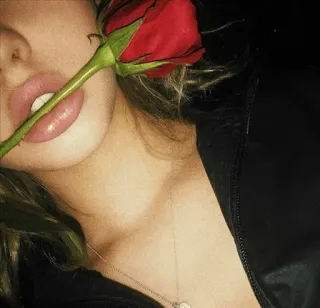 🌹 36ad3198 mawar, wanita, kecantikan, bibir, bunga, potret whatsapp sticker