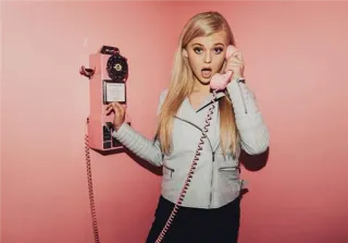 📞 d442a443 wanita, telepon, merah muda, pirang, kejutan whatsapp sticker