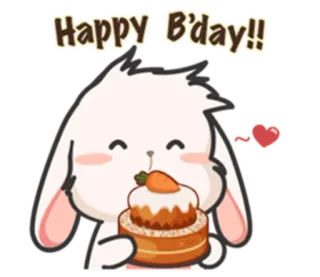 ⚪️ 86c5a1d0 Happy B'day!! กระต่าย, วันเกิด, ฉลอง, น่ารัก, สัตว์, แครอท, เค้ก, หัวใจ telegram sticker