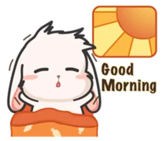 ⚪️ df54318a Good Morning สวัสดีตอนเช้า, น่ารัก, กระต่าย, การ์ตูน, พระอาทิตย์, ตื่น, เช้า telegram sticker