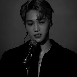 📁 2ef8f62b kpop, piosenkarz, mikrofon, mężczyzna, portret, czarno białe telegram sticker