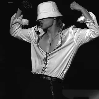 ⛲️ 57a90064 man, bucket hat, fashion, style, performance, model, monochrome, black and white telegram sticker