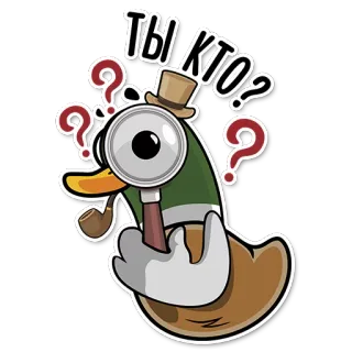 🔎 cc60c112 ТЫ КТО? bebek, detektif, kaca pembesar, pertanyaan, kartun, topi, pipa telegram sticker