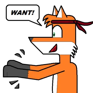 🎾 8f40c264 WANT! raposa, desenho animado, quero, pedido, laranja, animal whatsapp sticker