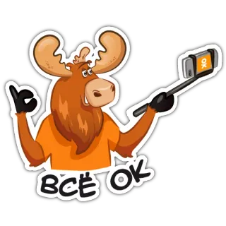 👌 5b5088b1 ВСЁ ОК łoś, selfie, kreskówka, ok, zwierzę, naklejka telegram sticker