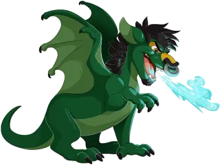 ❄️ 76d184a5 dragón, fantasía, dibujos animados, criatura, mítico, dragón verde, escupiendo fuego, ilustración telegram sticker