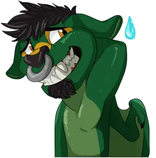 😅 bca87065 Furry, Antropomórfico, Verde, Ansiedad, Mamífero, Criatura, Dibujos animados telegram sticker