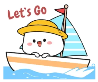 💭 6dfe2b72 Let's Go sailing, cartoon, cute, boat, sea, travel whatsapp sticker