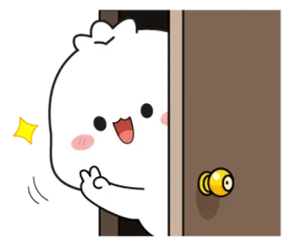 💭 e5d9517c sticker, cute, cartoon, character, peace sign, door, friendly whatsapp sticker