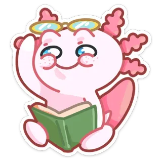🤓 507b1c16 axolotl, autocollant, mignon, animal, lecture, livre, lunettes telegram sticker